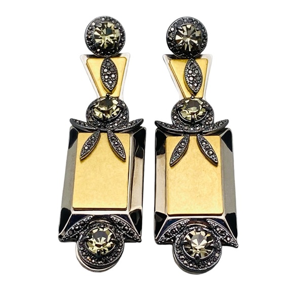 J. Crew Jewelry - J CREW Geometric Drop Statement Earrings Silver & Gold Tones Smoky Rhinestones